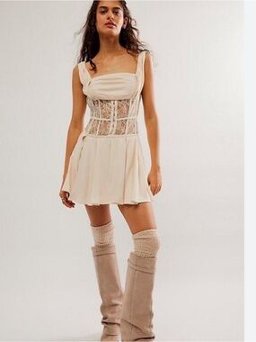 Free People Odette Mini Dress with Sheer Lace Corset Size 10 NEW! $250 MSRP